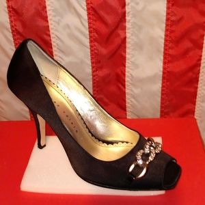 MARTINEZ VALERO Rhinestone Chain Pumps High 4" Heels- Black-Size 9M